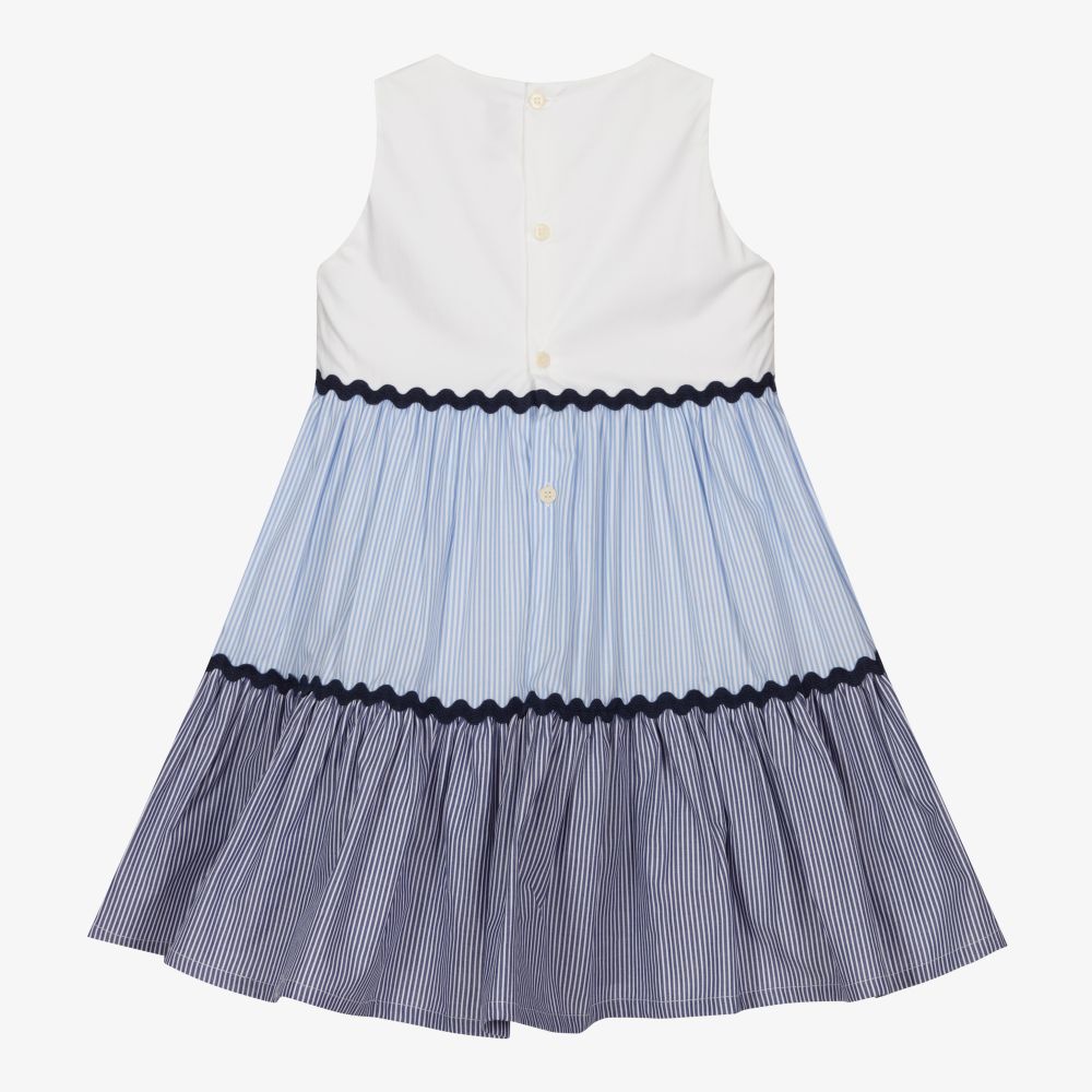 Il Gufo-Blue Striped Cotton Dress | Childrensalon Outlet