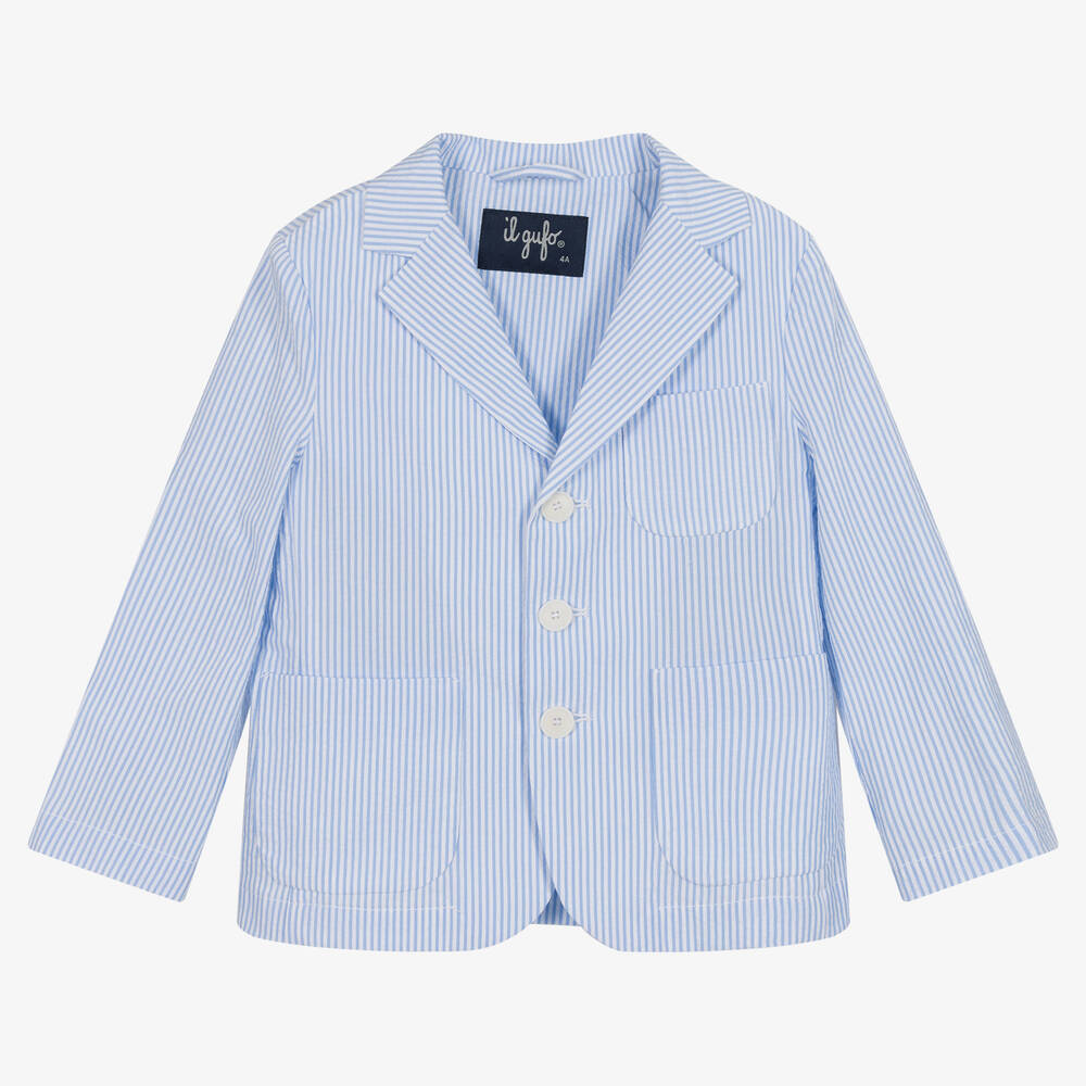 Il Gufo - Blue Striped Cotton Seersucker Blazer | Childrensalon