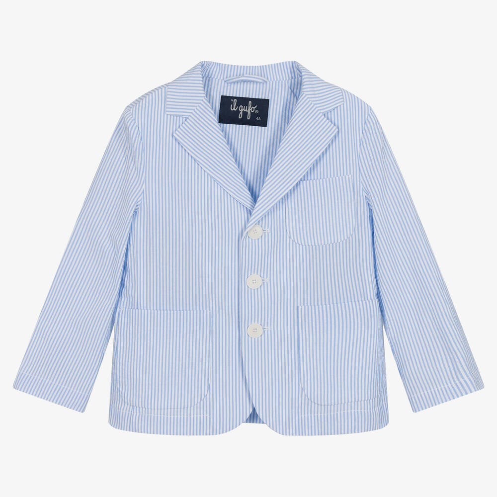 Il Gufo Blue Striped Cotton Seersucker Blazer Childrensalon Outlet