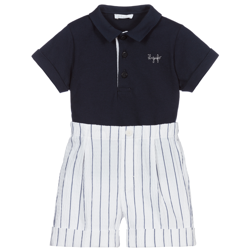 Il Gufo - Blue Top & White Shorts Set | Childrensalon