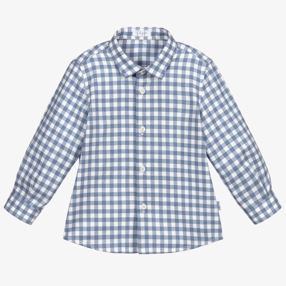 Il Gufo - قميص أطفال ولادي قطن كاروهات لون أزرق وأبيض | Childrensalon