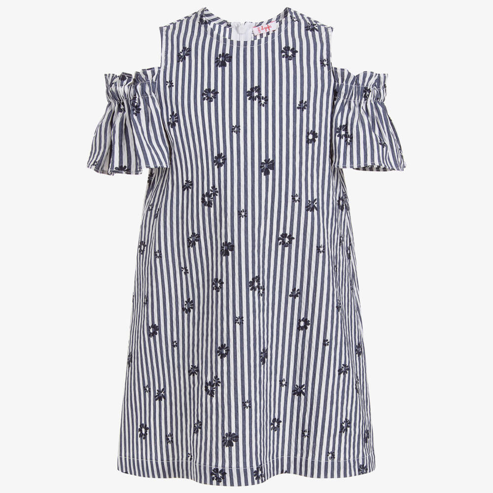 Il Gufo-Blue & White Seersucker Dress | Childrensalon Outlet