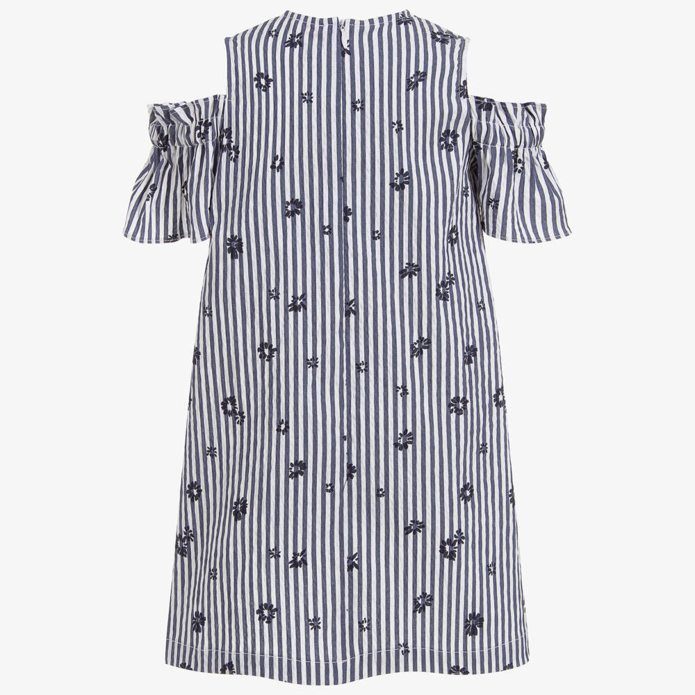 Il Gufo-Blue & White Seersucker Dress | Childrensalon Outlet