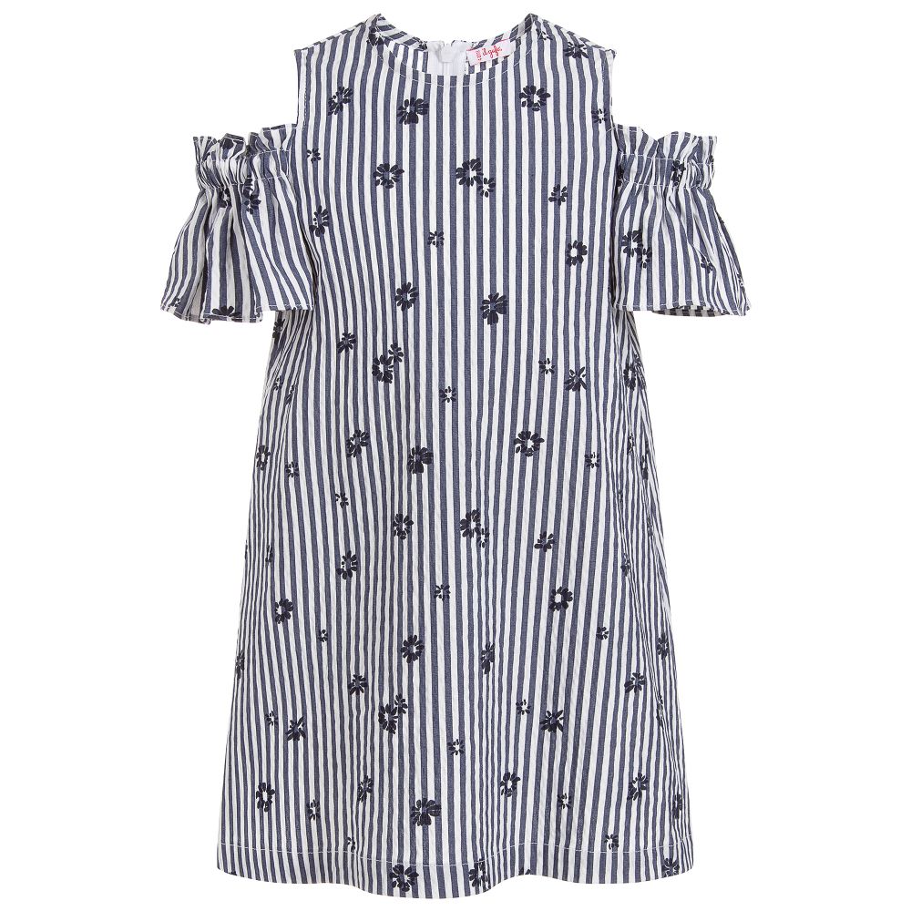 Il Gufo-Blue & White Seersucker Dress | Childrensalon Outlet