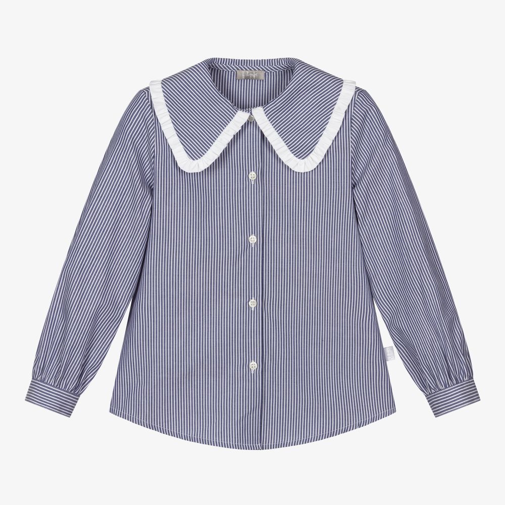 Il Gufo - Blue & White Stripe Blouse | Childrensalon