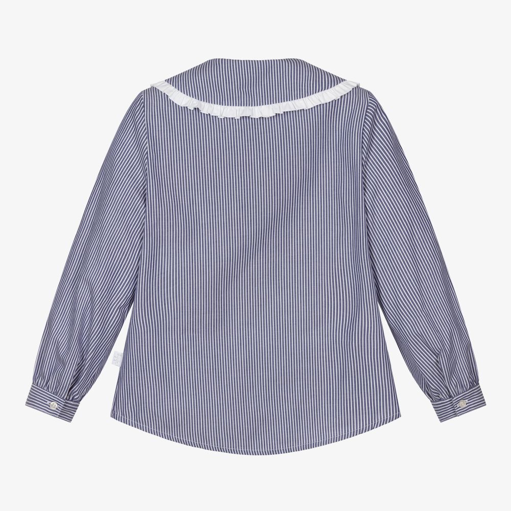 Il Gufo-Blue & White Stripe Blouse | Childrensalon Outlet