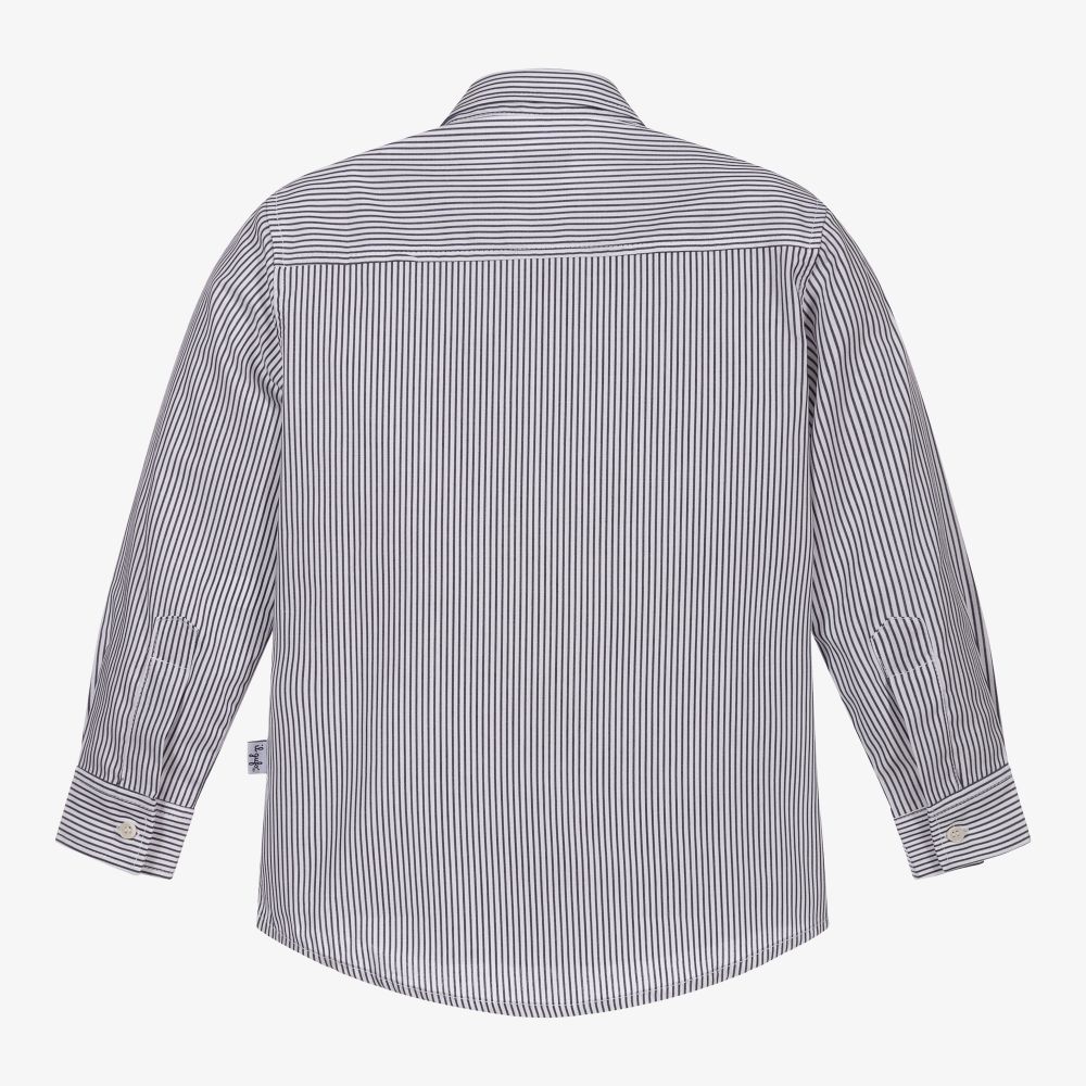 Il Gufo-قميص قطن مقلم لون كحلي وأبيض للأولاد | Childrensalon Outlet