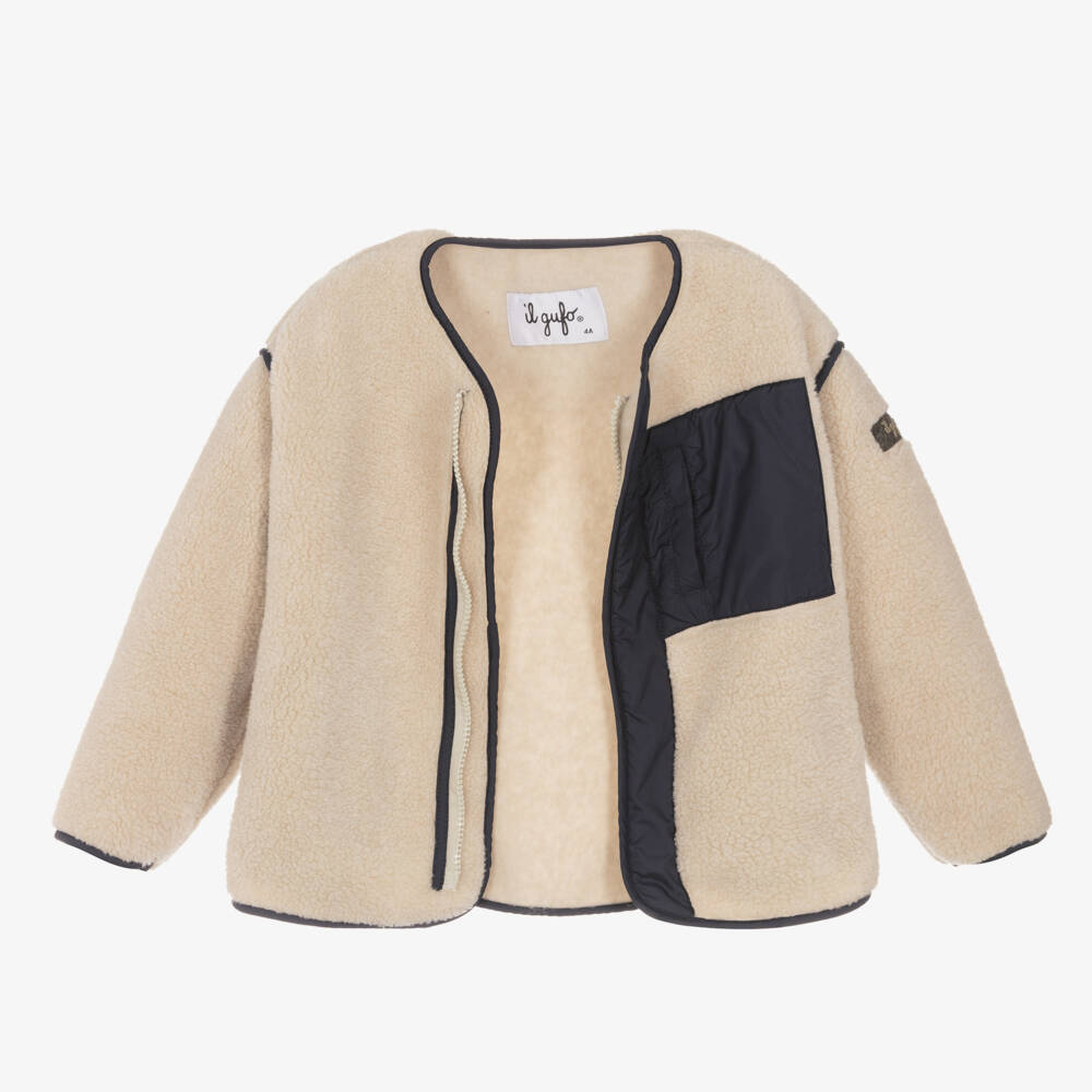 Il Gufo-Boys Beige and Navy Fleece Jacket | Childrensalon Outlet