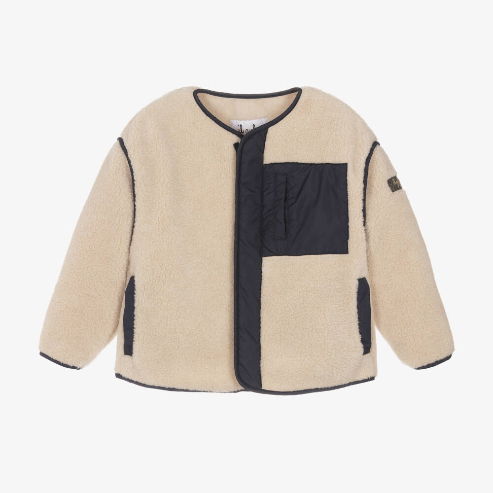 Il Gufo-Boys Beige and Navy Fleece Jacket | Childrensalon Outlet