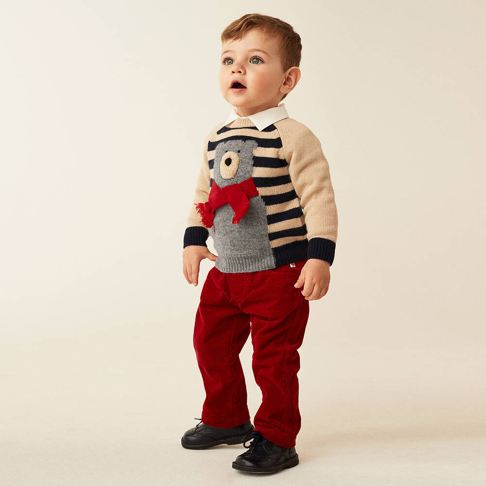 Il Gufo-Бежево-синий шерстяной свитер для мальчиков | Childrensalon Outlet