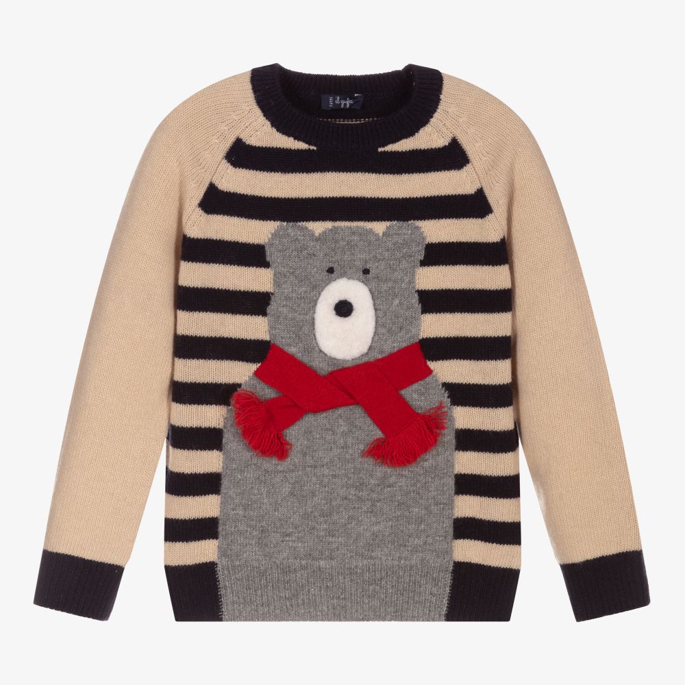 Il Gufo-Boys Beige & Blue Wool Sweater | Childrensalon Outlet