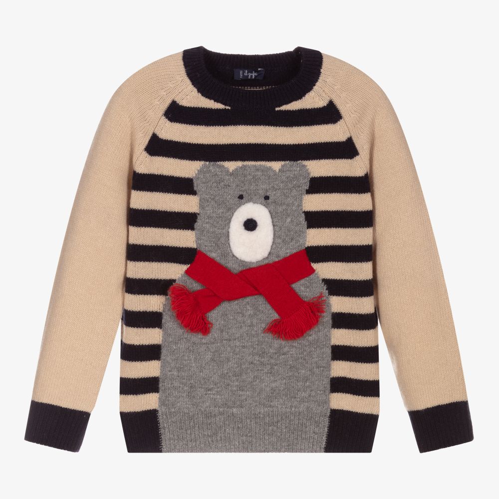 Il Gufo - Wollpullover in Beige und Blau (J) | Childrensalon