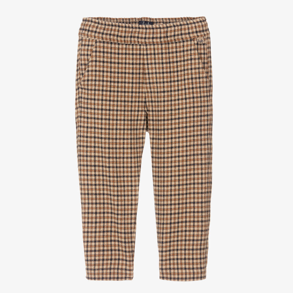 Il Gufo - Boys Beige Check Cotton Flannel Trousers | Childrensalon