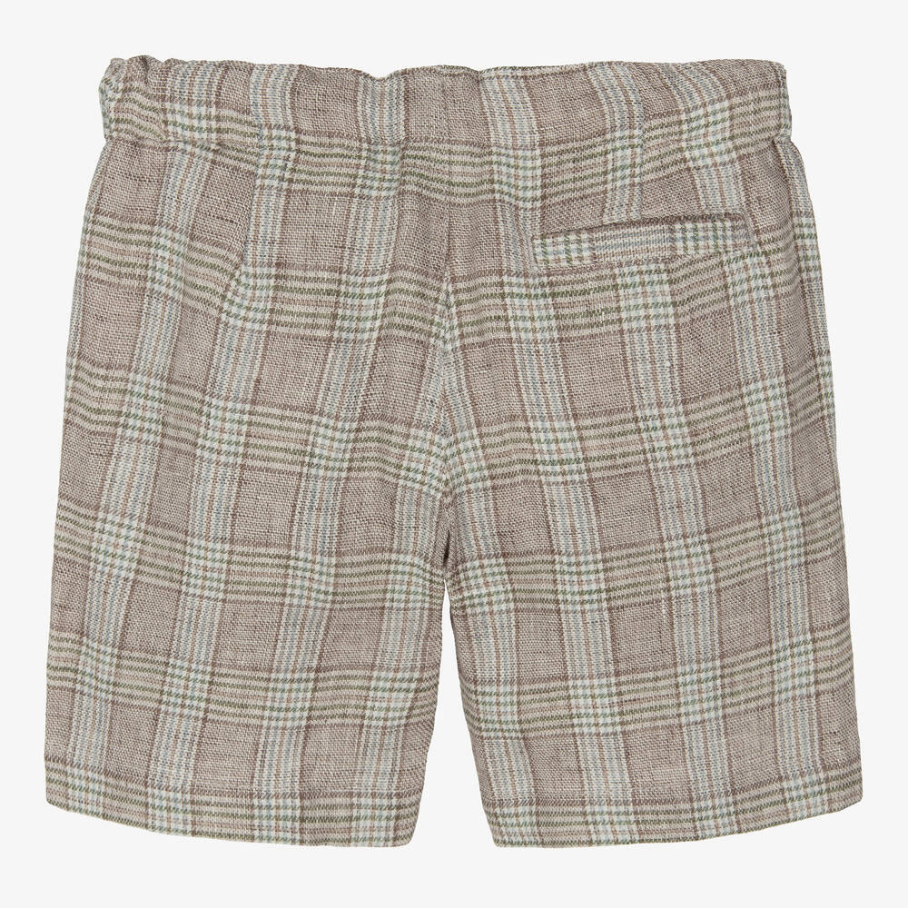 Il Gufo Boys Beige Checked Linen Shorts