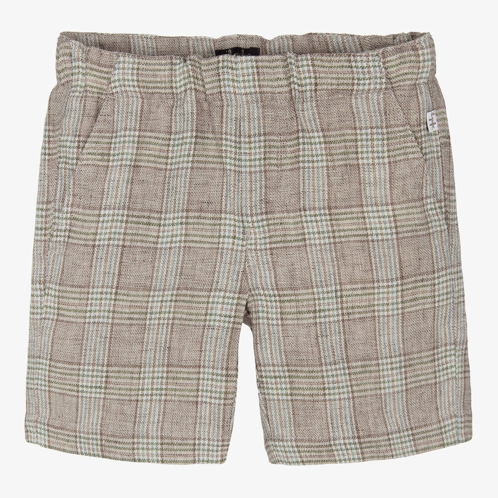 Il Gufo-Boys Beige Checked Linen Shorts | Childrensalon Outlet