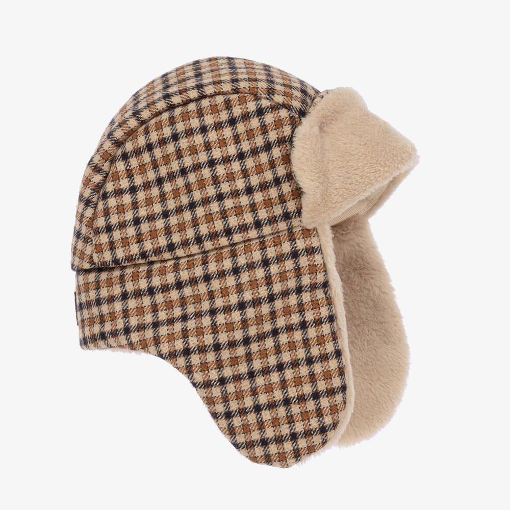 Il Gufo-قبعة أطفال ولادي قطن تويل كاروهات لون بيج | Childrensalon Outlet