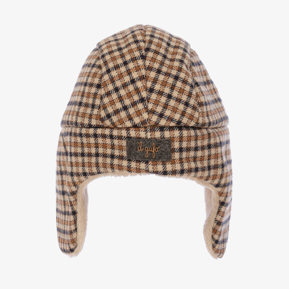 Il Gufo-قبعة أطفال ولادي قطن تويل كاروهات لون بيج | Childrensalon Outlet