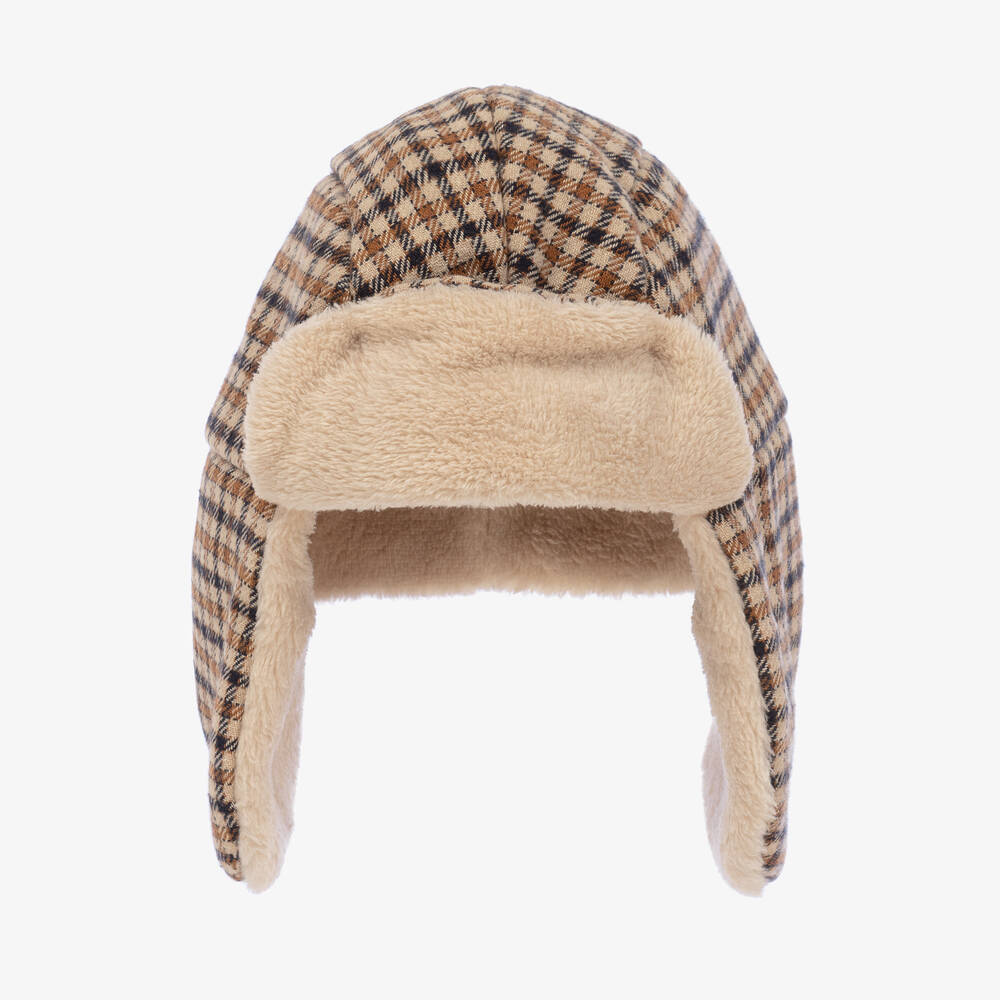 Il Gufo - Boys Beige Checked Trapper Hat | Childrensalon