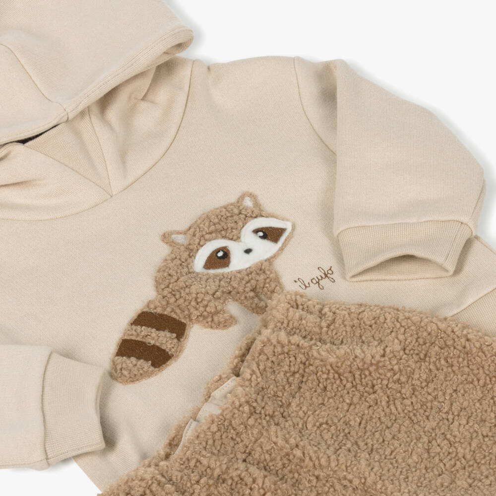 Il Gufo-Boys Beige Cotton Bouclé Racoon Tracksuit | Childrensalon Outlet