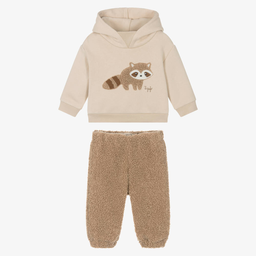 Il Gufo-Boys Beige Cotton Bouclé Racoon Tracksuit | Childrensalon Outlet