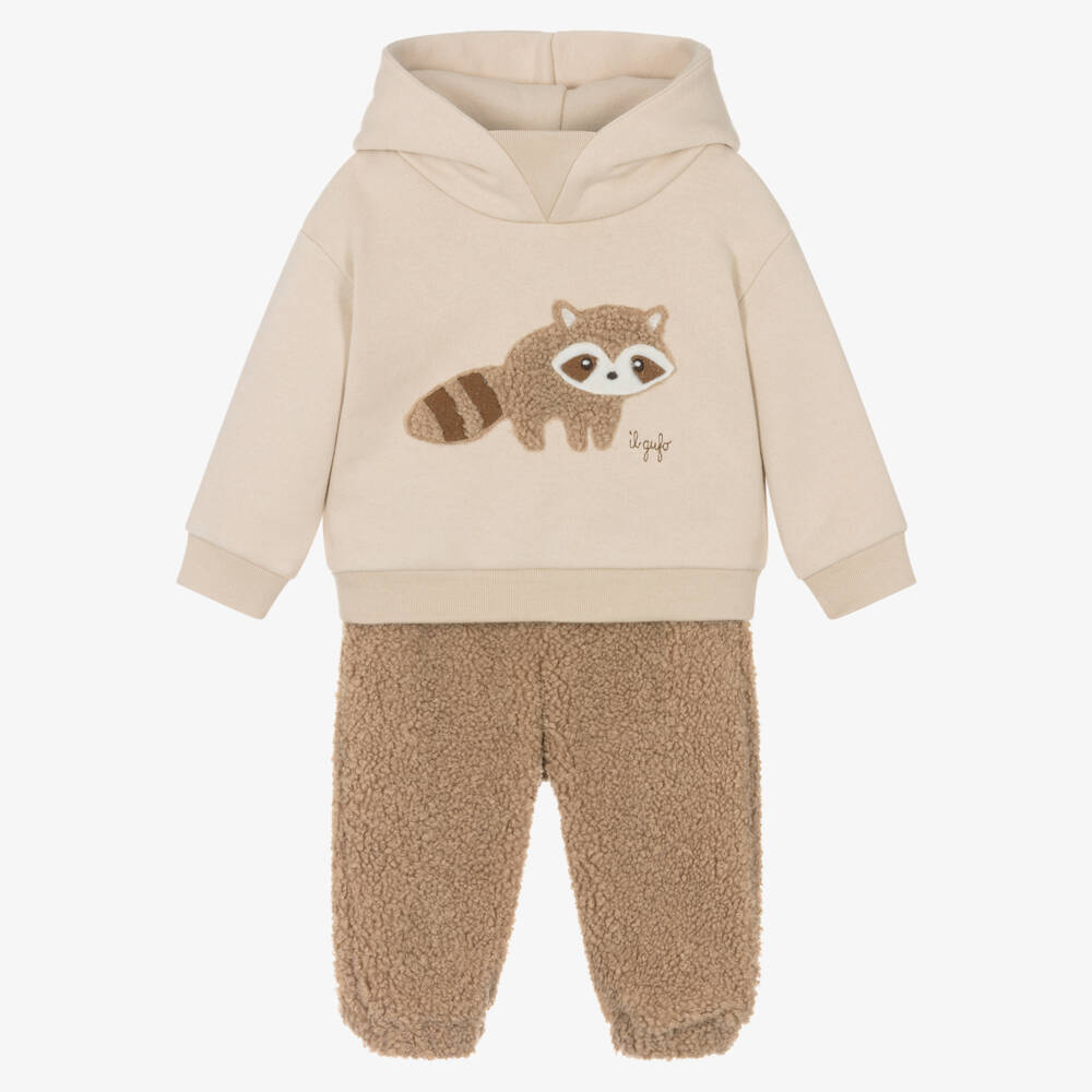 Il Gufo-Boys Beige Cotton Bouclé Racoon Tracksuit | Childrensalon Outlet