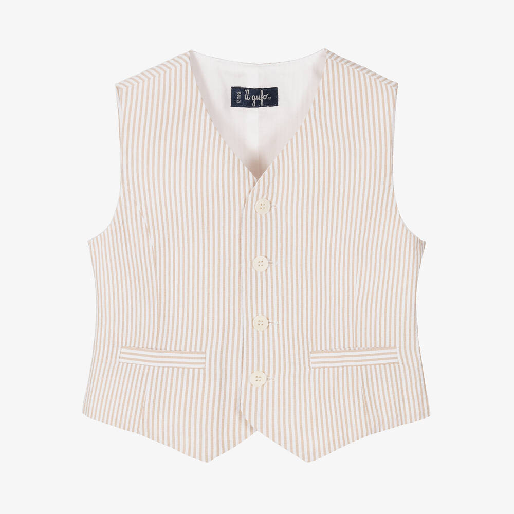 Il Gufo - Boys Beige Cotton Pinstripe Waistcoat | Childrensalon