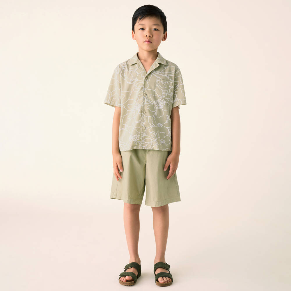 Il Gufo-Boys Beige Floral Cotton Ensemble | Childrensalon Outlet