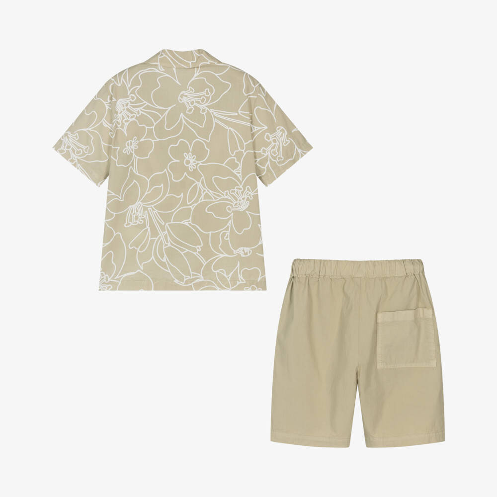 Il Gufo-Boys Beige Floral Cotton Ensemble | Childrensalon Outlet