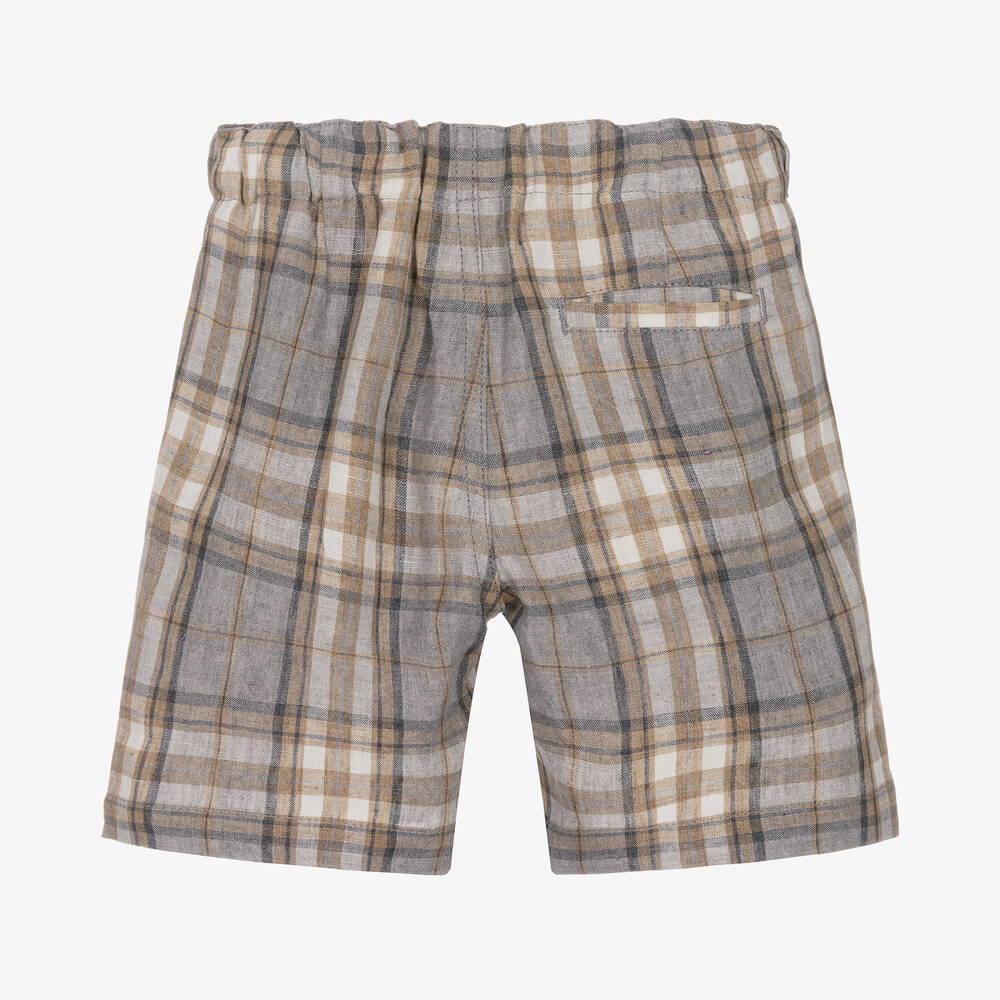 Il Gufo-Бежево-серые льняные шорты в клетку | Childrensalon Outlet