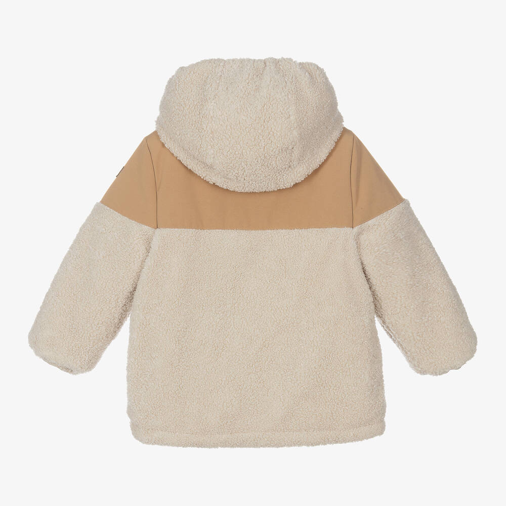 Il Gufo-معطف هودي فليس وكانفاس لون عاجي وبيج للأولاد | Childrensalon Outlet