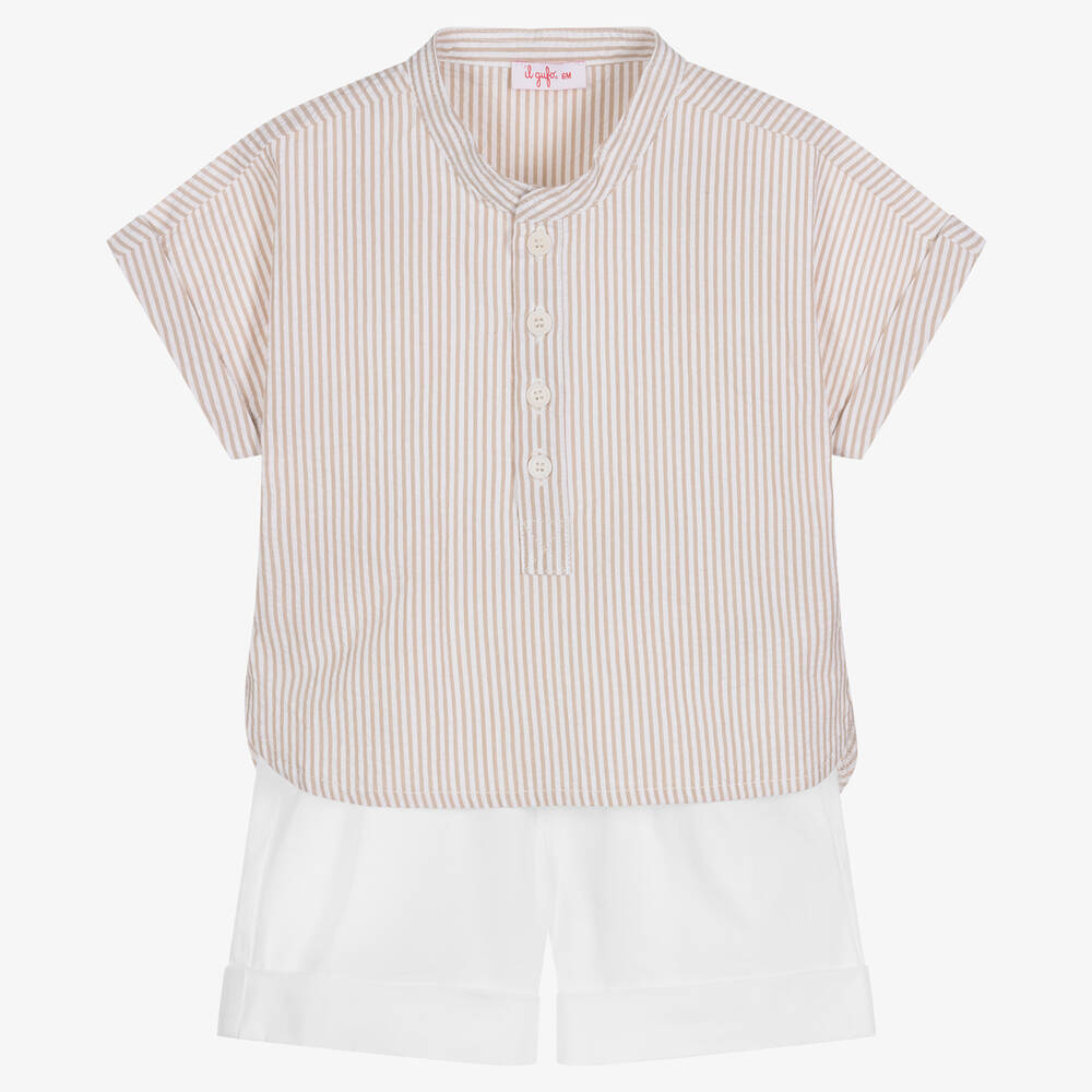 Il Gufo - Ensemble short beige et ivoire rayé | Childrensalon