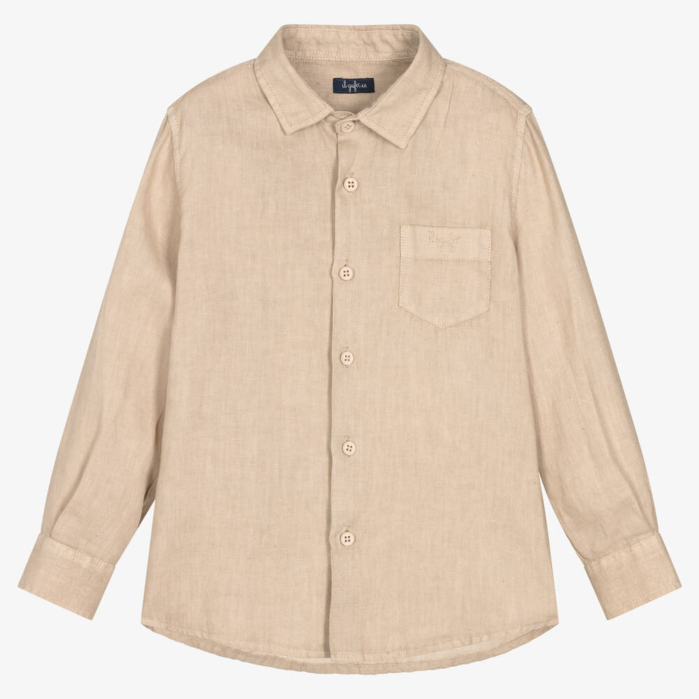 Il Gufo - Boys Beige Linen Long Sleeved Shirt | Childrensalon
