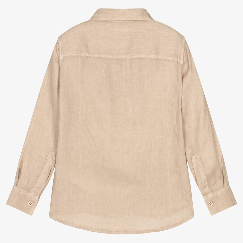 Il Gufo-Boys Beige Linen Long Sleeved Shirt | Childrensalon Outlet