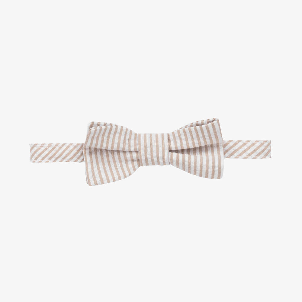 Il Gufo-Boys Beige Striped Cotton Bow Tie | Childrensalon Outlet