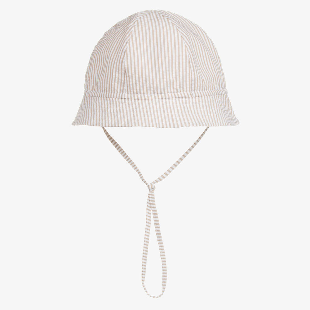 Il Gufo-Boys Beige Striped Cotton Hat | Childrensalon Outlet