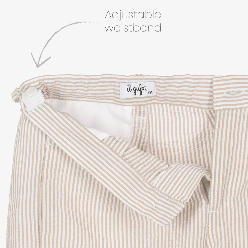 Il Gufo-Boys Beige Striped Seersucker Shorts | Childrensalon Outlet