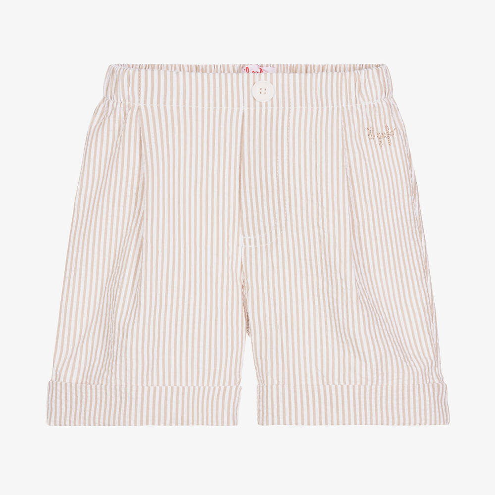 Il Gufo - Boys Beige & White Striped Cotton Shorts | Childrensalon