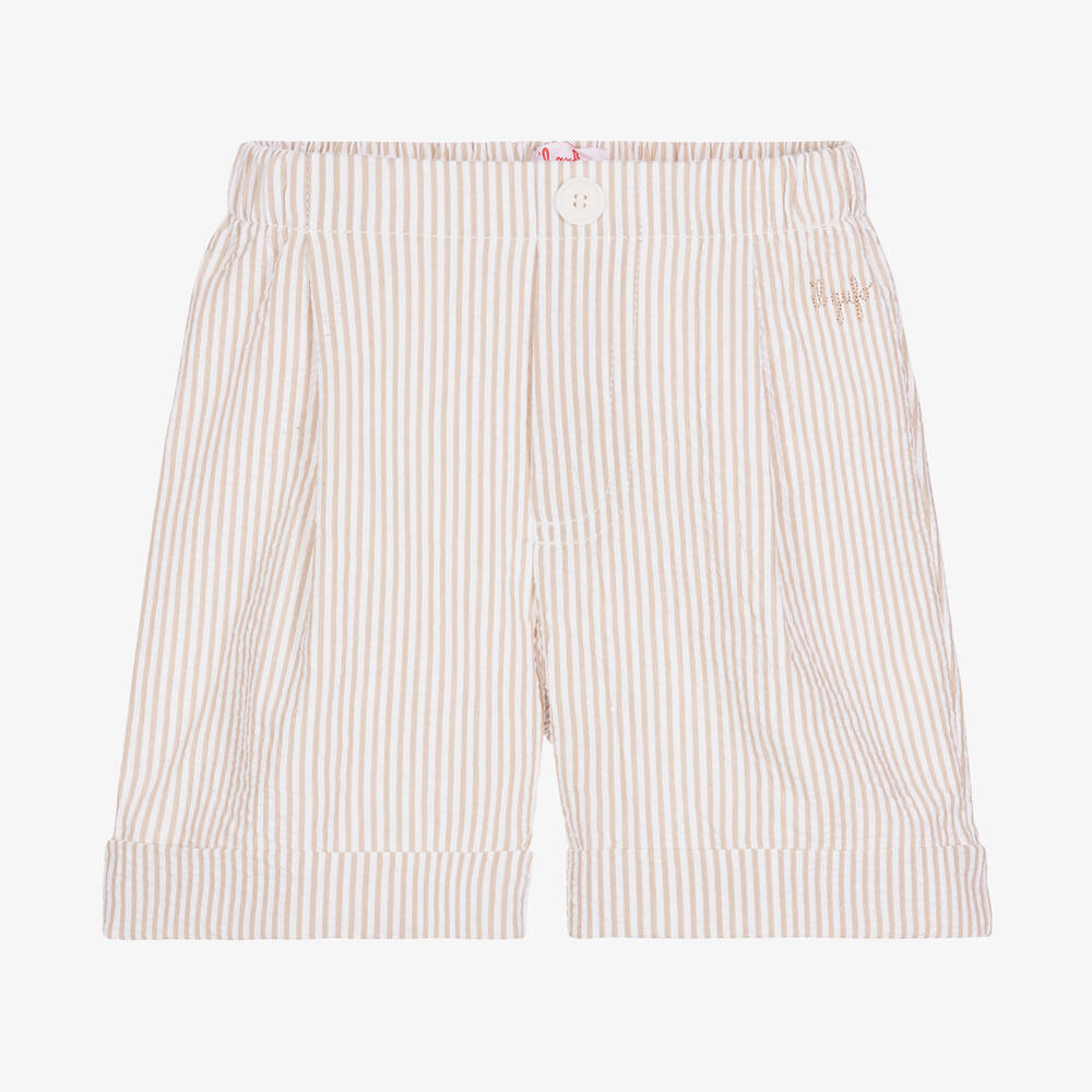 Il Gufo - Streifen-Baumwollshorts beige/weiß | Childrensalon