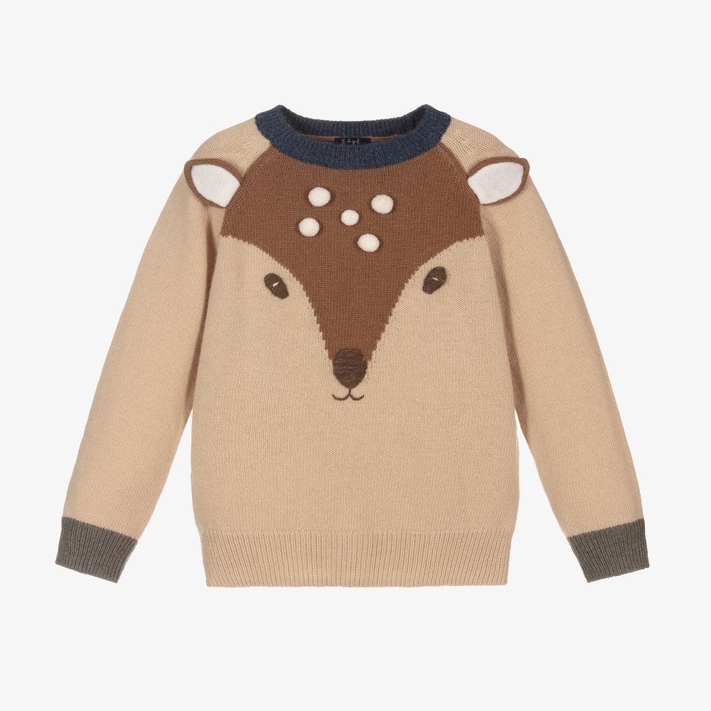 Il Gufo - Beiger Wollpullover mit Hirsch (J) | Childrensalon