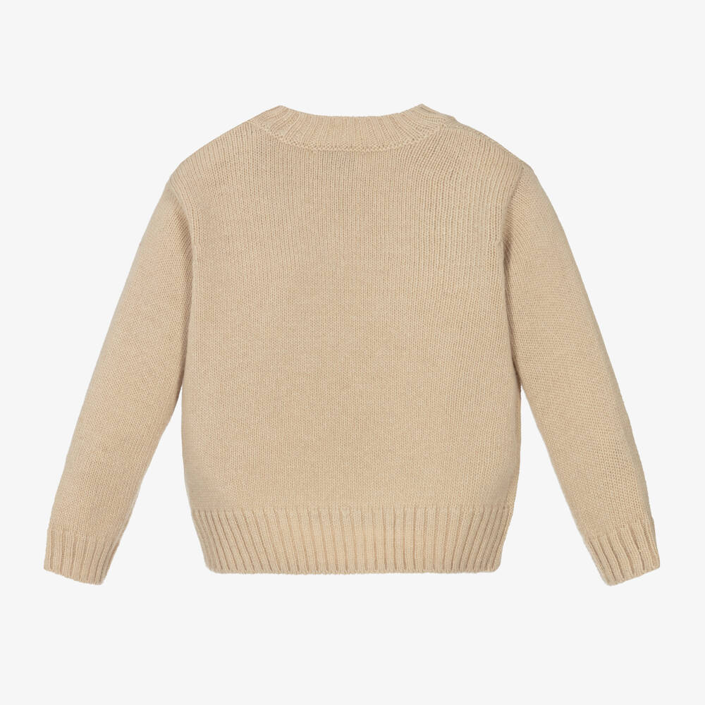 Il Gufo-بلوفر مطرز برسمة أسد صوف لون بيج للأطفال | Childrensalon Outlet