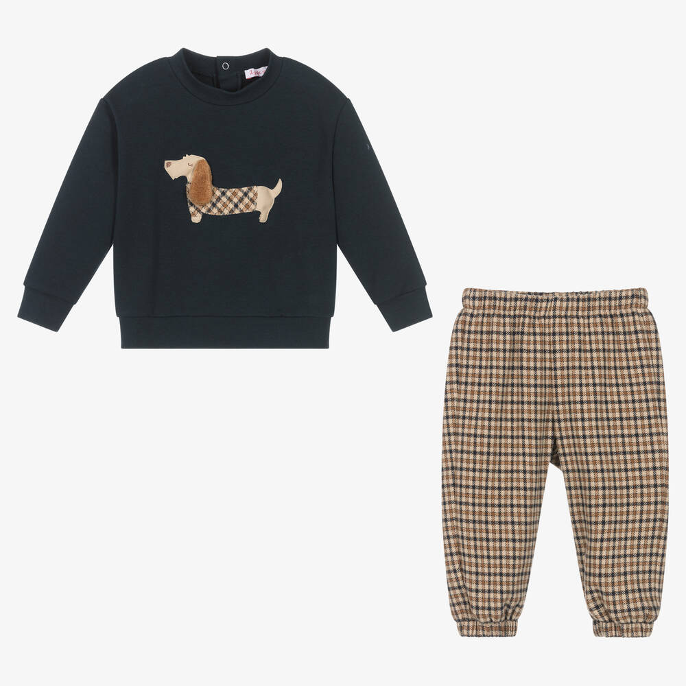 Il Gufo-Boys Blue & Beige Cotton Trousers Set | Childrensalon Outlet