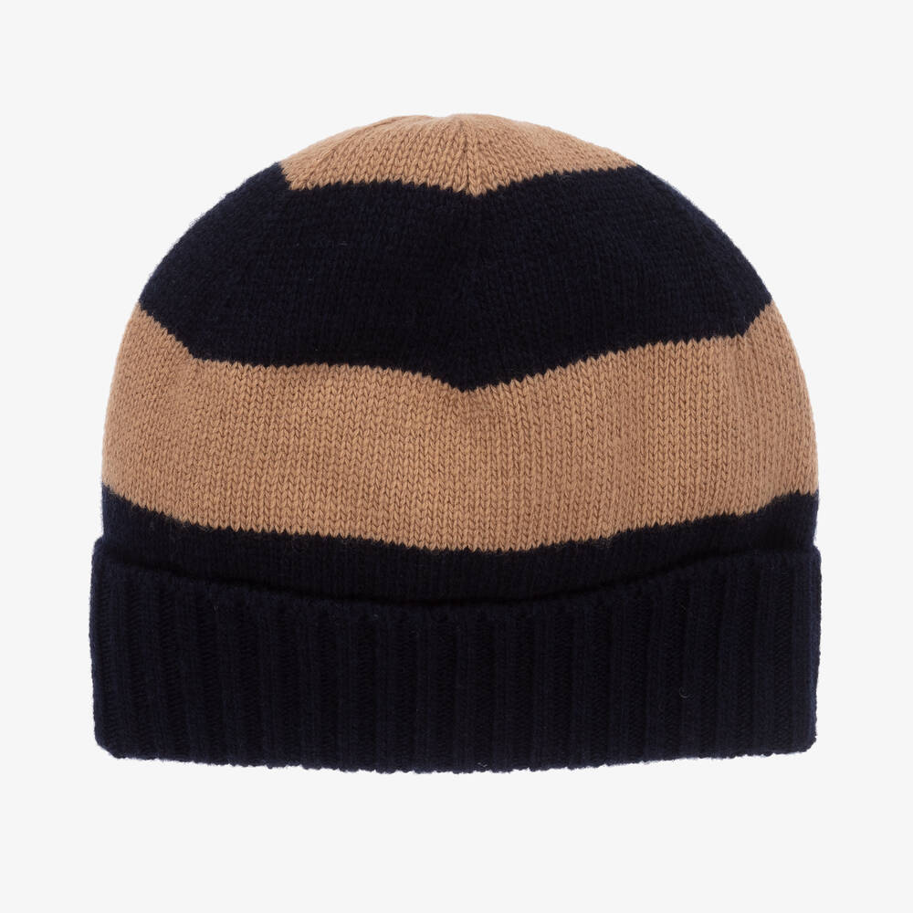 Il Gufo - Gestreifte Wollbeanie Blau/Beige | Childrensalon