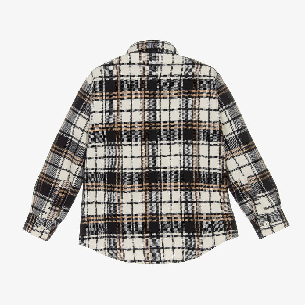 Il Gufo-قميص قطن فلانيل كاروهات لون كحلي وعاجي | Childrensalon Outlet