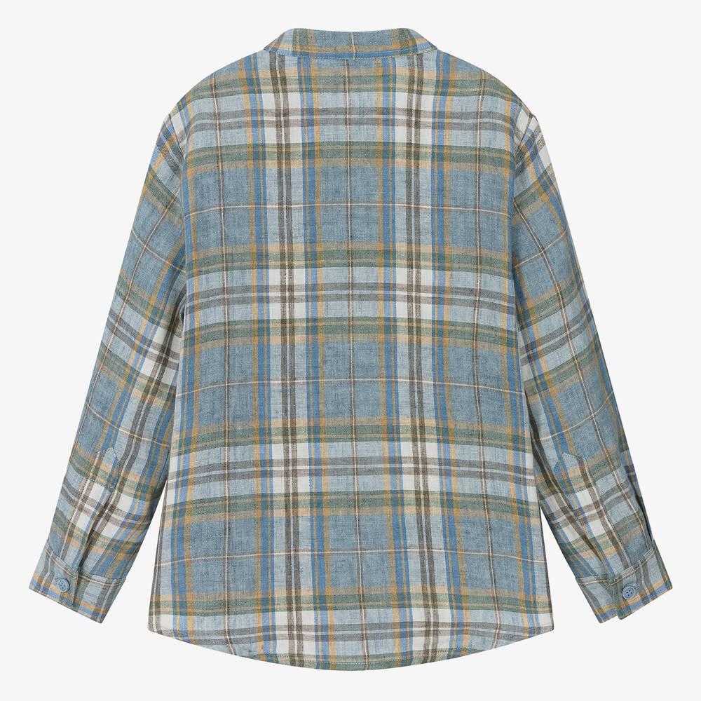 Il Gufo-قميص كتان كاروهات لون أزرق للأولاد | Childrensalon Outlet