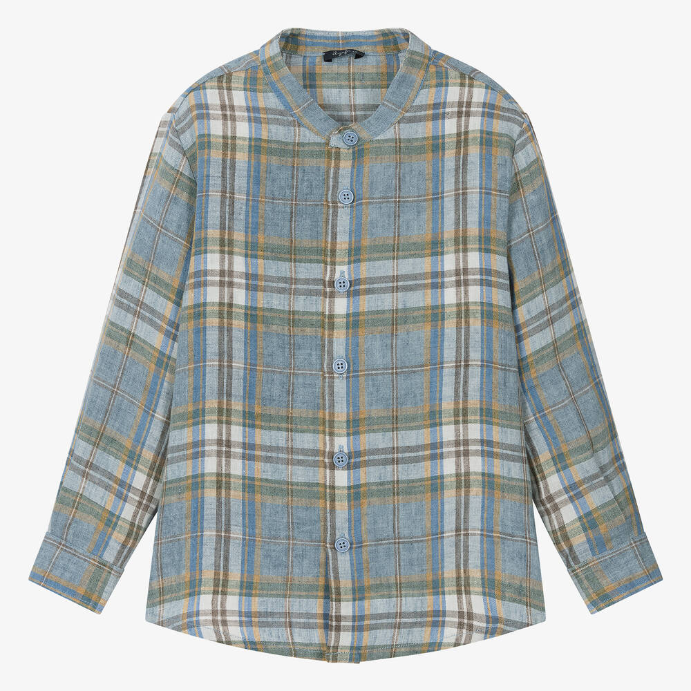 Il Gufo-Boys Blue Check Linen Shirt | Childrensalon Outlet