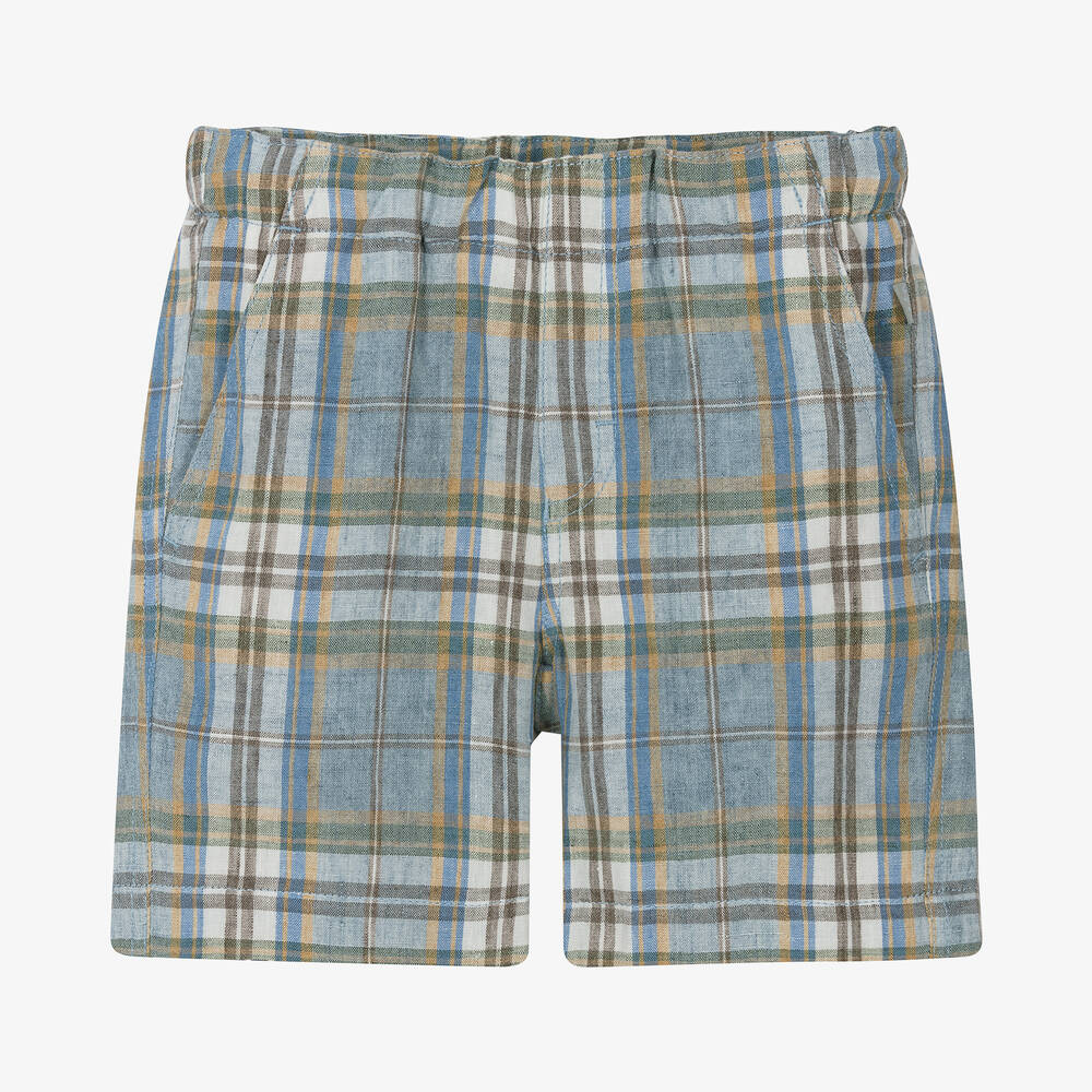 Il Gufo-Boys Blue Check Linen Shorts | Childrensalon Outlet