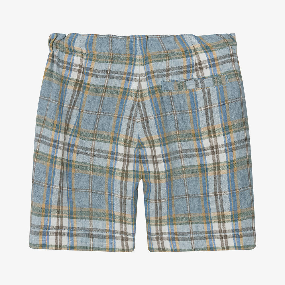 Il Gufo-شورت كتان كاروهات لون بيج وأزرق للأولاد | Childrensalon Outlet