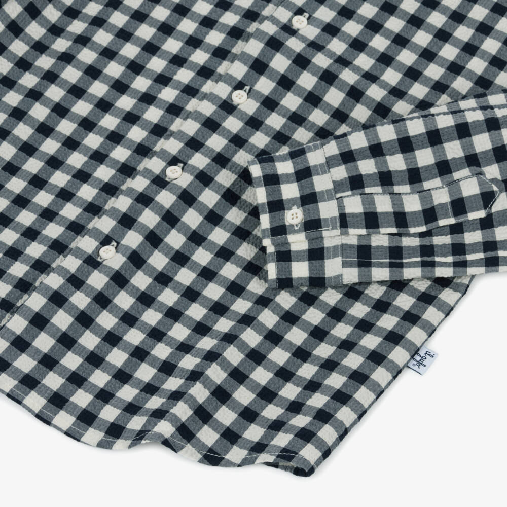 Il Gufo-Рубашка в синюю клетку из сеерсакера для мальчиков | Childrensalon Outlet