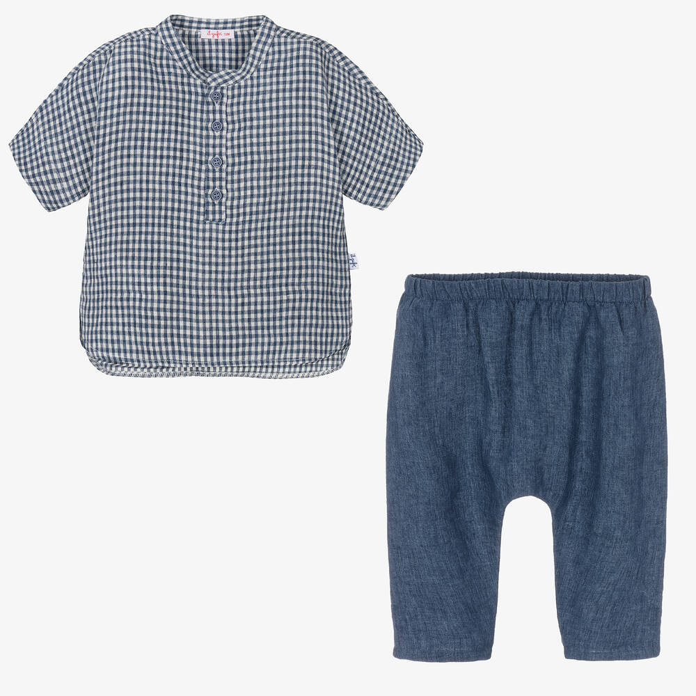 Il Gufo-Топ в синюю клетку и синие брюки | Childrensalon Outlet