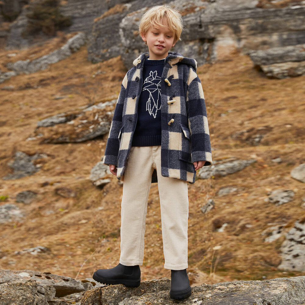 Il Gufo Boys Blue Checked Duffle Coat Childrensalon Outlet